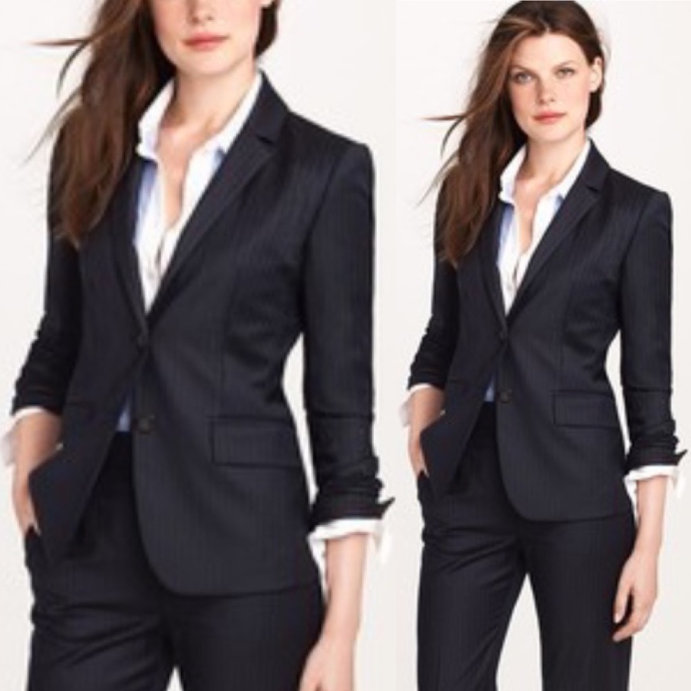 J. Crew Super 120s 100% Wool Pinstriped Blazer Jacket Navy Career Menswear 12